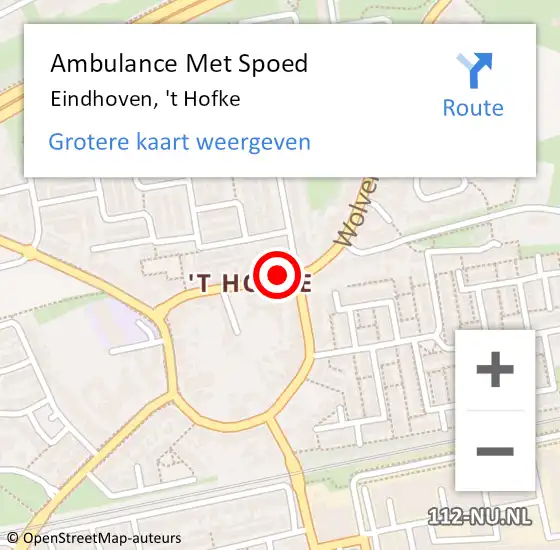 Locatie op kaart van de 112 melding: Ambulance Met Spoed Naar Eindhoven, 't Hofke op 22 oktober 2018 00:23