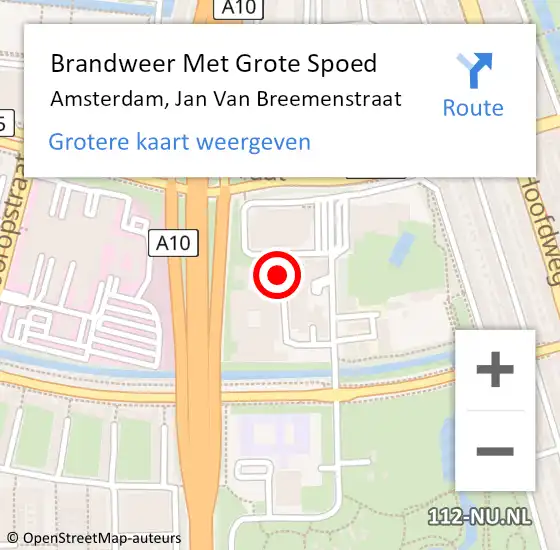 Locatie op kaart van de 112 melding: Brandweer Met Grote Spoed Naar Amsterdam, Jan Van Breemenstraat op 22 oktober 2018 00:24