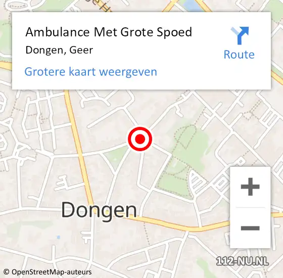 Locatie op kaart van de 112 melding: Ambulance Met Grote Spoed Naar Dongen, Geer op 22 oktober 2018 02:39
