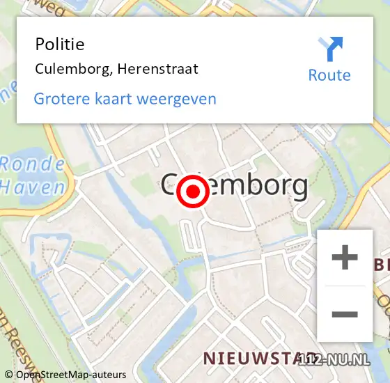 Locatie op kaart van de 112 melding: Politie Culemborg, Herenstraat op 22 oktober 2018 03:08