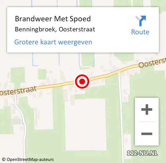 Locatie op kaart van de 112 melding: Brandweer Met Spoed Naar Benningbroek, Oosterstraat op 22 oktober 2018 03:31