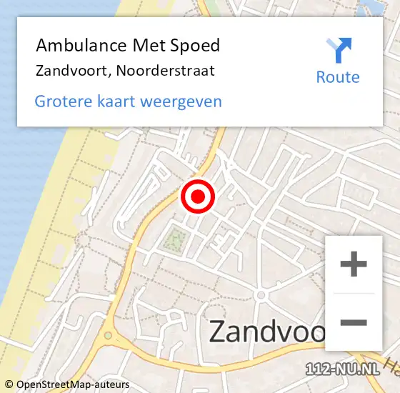 Locatie op kaart van de 112 melding: Ambulance Met Spoed Naar Zandvoort, Noorderstraat op 22 oktober 2018 07:48