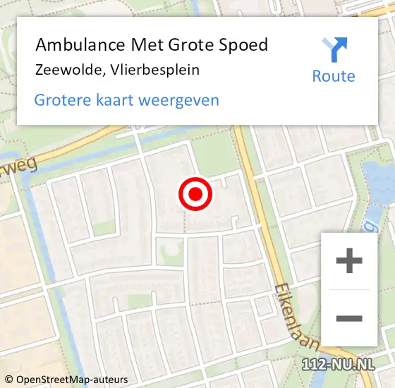 Locatie op kaart van de 112 melding: Ambulance Met Grote Spoed Naar Zeewolde, Vlierbesplein op 22 oktober 2018 10:44