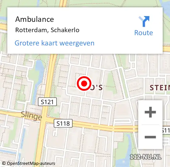 Locatie op kaart van de 112 melding: Ambulance Rotterdam, Schakerlo op 22 oktober 2018 10:52