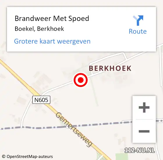 Locatie op kaart van de 112 melding: Brandweer Met Spoed Naar Boekel, Berkhoek op 22 oktober 2018 12:01