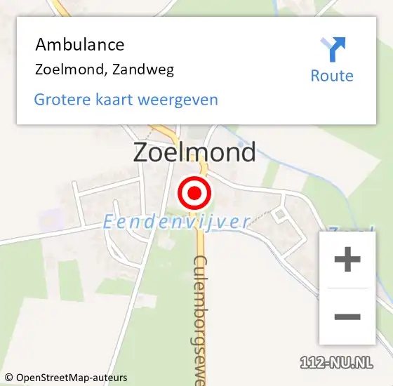 Locatie op kaart van de 112 melding: Ambulance Zoelmond, Zandweg op 22 oktober 2018 12:02