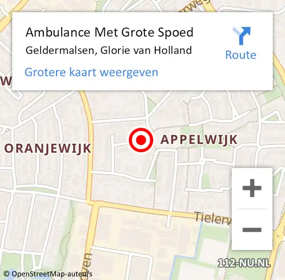 Locatie op kaart van de 112 melding: Ambulance Met Grote Spoed Naar Geldermalsen, Glorie van Holland op 22 oktober 2018 12:38