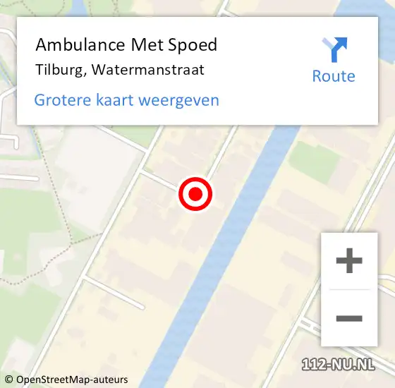 Locatie op kaart van de 112 melding: Ambulance Met Spoed Naar Tilburg, Watermanstraat op 22 oktober 2018 12:42