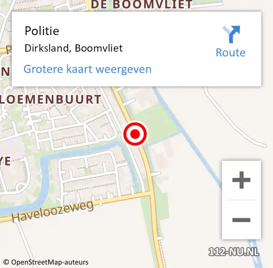 Locatie op kaart van de 112 melding: Politie Dirksland, Boomvliet op 12 maart 2014 14:57