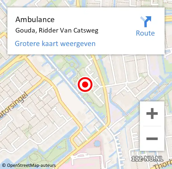 Locatie op kaart van de 112 melding: Ambulance Gouda, Ridder Van Catsweg op 22 oktober 2018 15:02