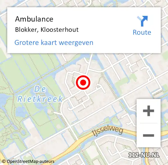 Locatie op kaart van de 112 melding: Ambulance Blokker, Kloosterhout op 22 oktober 2018 15:21