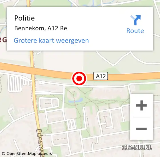 Locatie op kaart van de 112 melding: Politie Bennekom, A12 Re op 22 oktober 2018 16:23
