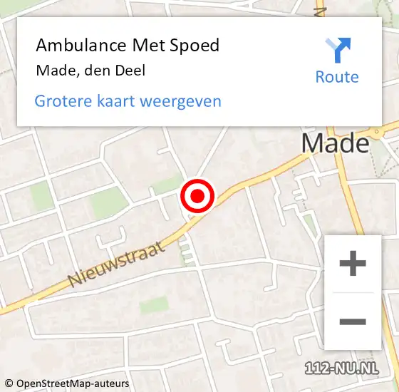 Locatie op kaart van de 112 melding: Ambulance Met Spoed Naar Made, Den Deel op 22 oktober 2018 16:32