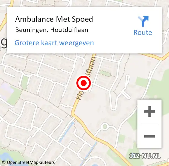 Locatie op kaart van de 112 melding: Ambulance Met Spoed Naar Beuningen, Houtduiflaan op 22 oktober 2018 16:52