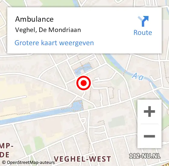 Locatie op kaart van de 112 melding: Ambulance Veghel, De Mondriaan op 22 oktober 2018 16:53