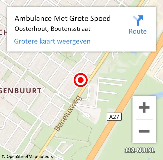 Locatie op kaart van de 112 melding: Ambulance Met Grote Spoed Naar Oosterhout, Boutensstraat op 22 oktober 2018 17:42