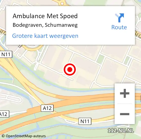 Locatie op kaart van de 112 melding: Ambulance Met Spoed Naar Bodegraven, Schumanweg op 25 september 2013 09:09