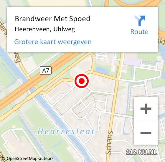 Locatie op kaart van de 112 melding: Brandweer Met Spoed Naar Heerenveen, Uhlweg op 22 oktober 2018 19:55