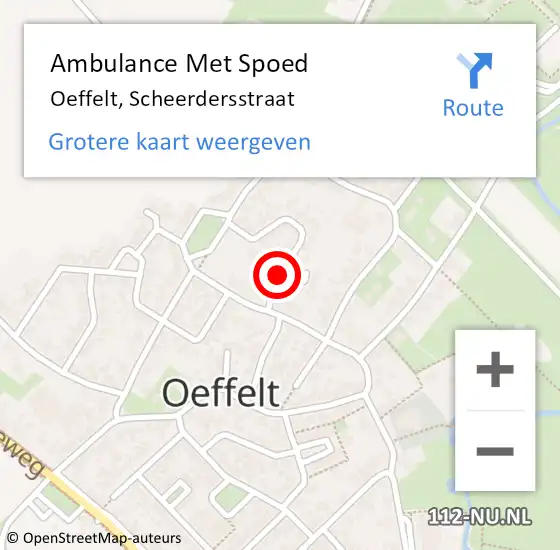 Locatie op kaart van de 112 melding: Ambulance Met Spoed Naar Oeffelt, Scheerdersstraat op 22 oktober 2018 19:58