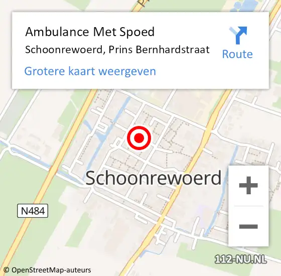 Locatie op kaart van de 112 melding: Ambulance Met Spoed Naar Schoonrewoerd, Prins Bernhardstraat op 22 oktober 2018 21:16