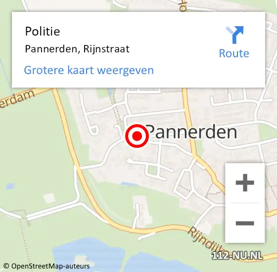 Locatie op kaart van de 112 melding: Politie Pannerden, Rijnstraat op 12 maart 2014 15:40