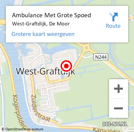 Locatie op kaart van de 112 melding: Ambulance Met Grote Spoed Naar West-Graftdijk, De Moor op 22 oktober 2018 22:46