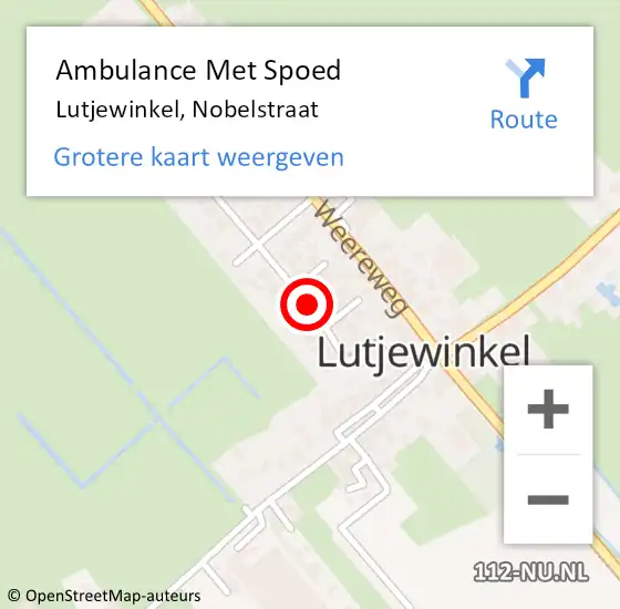 Locatie op kaart van de 112 melding: Ambulance Met Spoed Naar Lutjewinkel, Nobelstraat op 22 oktober 2018 22:50