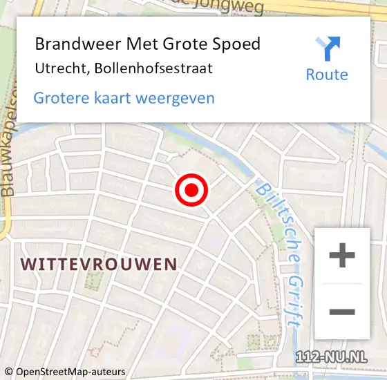 Locatie op kaart van de 112 melding: Brandweer Met Grote Spoed Naar Utrecht, Bollenhofsestraat op 22 oktober 2018 23:36
