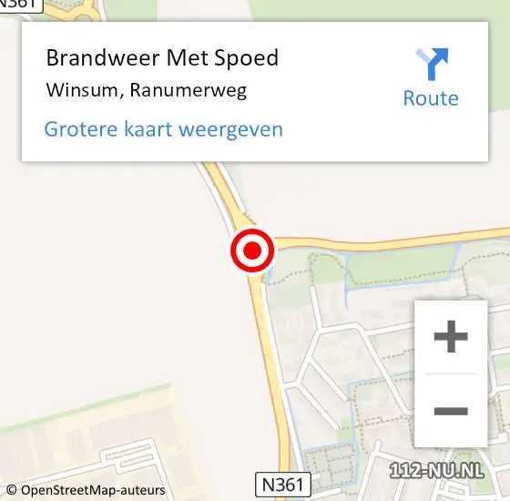 Locatie op kaart van de 112 melding: Brandweer Met Spoed Naar Winsum, Ranumerweg op 23 oktober 2018 00:04