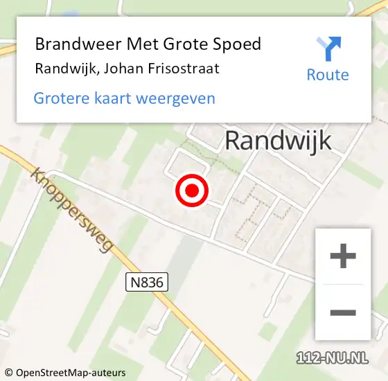 Locatie op kaart van de 112 melding: Brandweer Met Grote Spoed Naar Randwijk, Johan Frisostraat op 23 oktober 2018 03:18