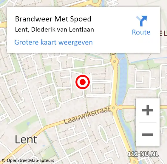 Locatie op kaart van de 112 melding: Brandweer Met Spoed Naar Lent, Diederik van Lentlaan op 23 oktober 2018 05:10