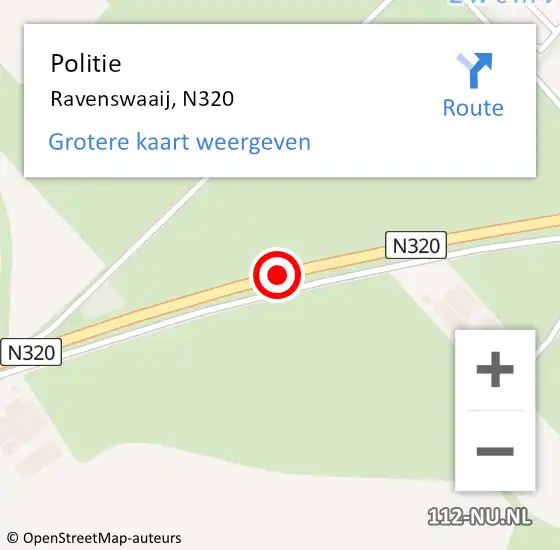 Locatie op kaart van de 112 melding: Politie Ravenswaaij, N320 op 23 oktober 2018 05:32