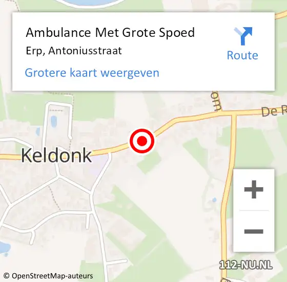 Locatie op kaart van de 112 melding: Ambulance Met Grote Spoed Naar Erp, Antoniusstraat op 23 oktober 2018 06:45