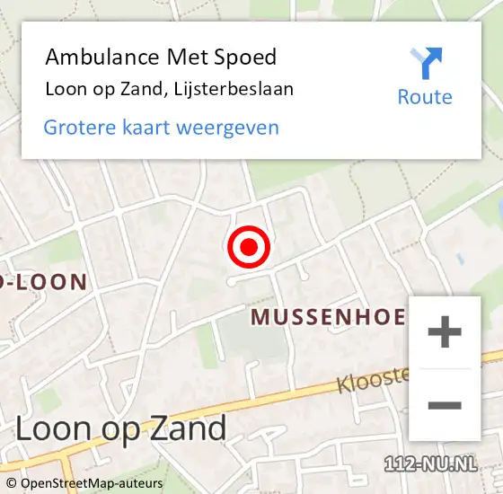 Locatie op kaart van de 112 melding: Ambulance Met Spoed Naar Loon op Zand, Lijsterbeslaan op 23 oktober 2018 07:50