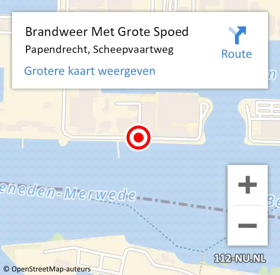 Locatie op kaart van de 112 melding: Brandweer Met Grote Spoed Naar Papendrecht, Scheepvaartweg op 23 oktober 2018 08:02