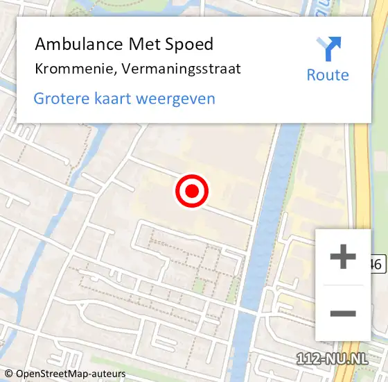 Locatie op kaart van de 112 melding: Ambulance Met Spoed Naar Krommenie, Vermaningsstraat op 23 oktober 2018 08:28