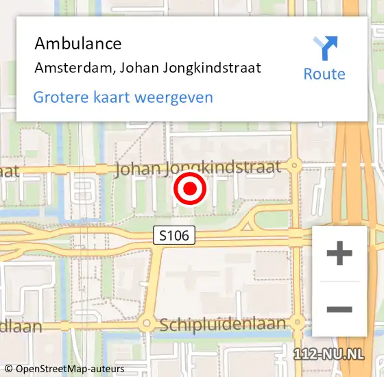 Locatie op kaart van de 112 melding: Ambulance Amsterdam, Johan Jongkindstraat op 23 oktober 2018 11:04