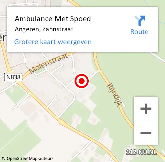 Locatie op kaart van de 112 melding: Ambulance Met Spoed Naar Angeren, Zahnstraat op 23 oktober 2018 12:23