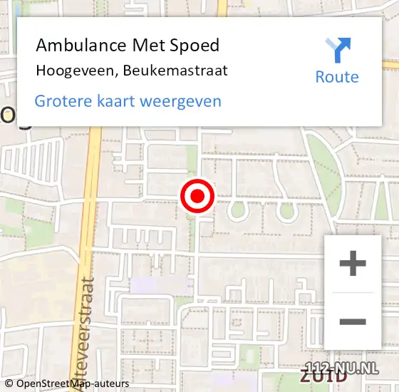 Locatie op kaart van de 112 melding: Ambulance Met Spoed Naar Hoogeveen, Beukemastraat op 23 oktober 2018 12:40