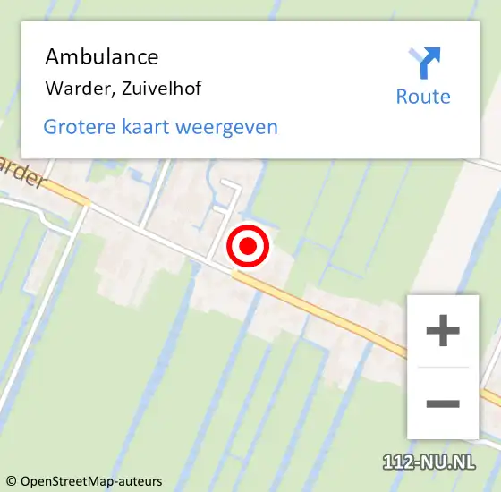 Locatie op kaart van de 112 melding: Ambulance Warder, Zuivelhof op 23 oktober 2018 13:37