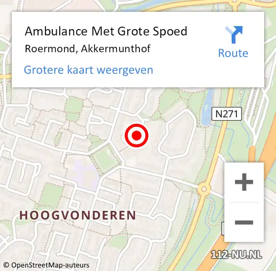 Locatie op kaart van de 112 melding: Ambulance Met Grote Spoed Naar Roermond, Akkermunthof op 23 oktober 2018 13:48