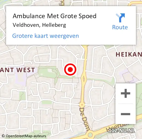 Locatie op kaart van de 112 melding: Ambulance Met Grote Spoed Naar Veldhoven, Helleberg op 23 oktober 2018 14:16