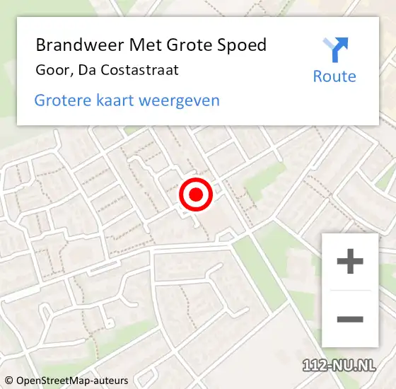 Locatie op kaart van de 112 melding: Brandweer Met Grote Spoed Naar Goor, Da Costastraat op 23 oktober 2018 16:08