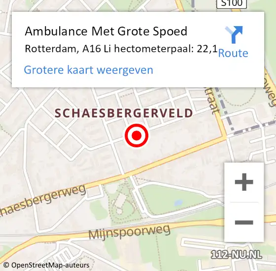 Locatie op kaart van de 112 melding: Ambulance Met Grote Spoed Naar Rotterdam, A16 Li hectometerpaal: 22,1 op 23 oktober 2018 16:32