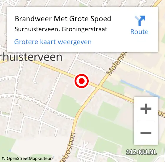 Locatie op kaart van de 112 melding: Brandweer Met Grote Spoed Naar Surhuisterveen, Groningerstraat op 23 oktober 2018 16:50