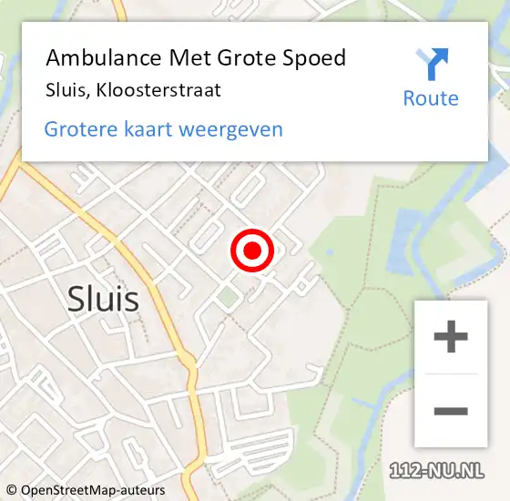 Locatie op kaart van de 112 melding: Ambulance Met Grote Spoed Naar Sluis, Kloosterstraat op 23 oktober 2018 17:41