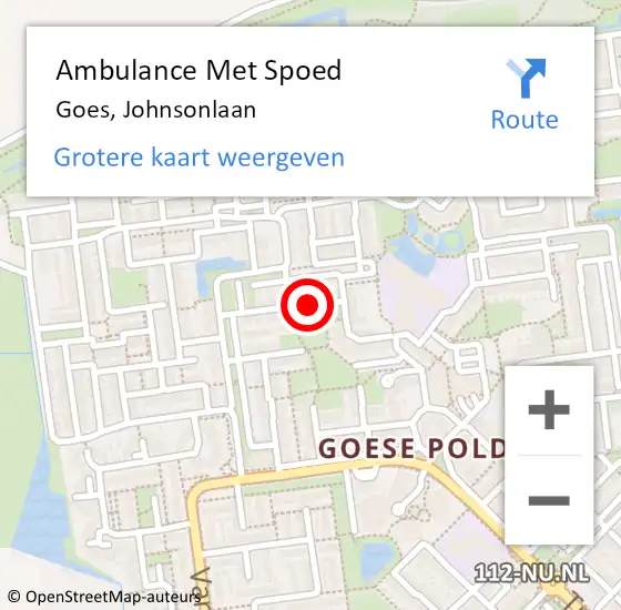 Locatie op kaart van de 112 melding: Ambulance Met Spoed Naar Goes, Johnsonlaan op 23 oktober 2018 18:12