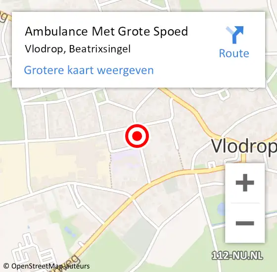 Locatie op kaart van de 112 melding: Ambulance Met Grote Spoed Naar Vlodrop, Beatrixsingel op 23 oktober 2018 18:14