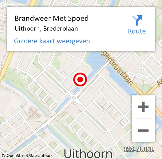 Locatie op kaart van de 112 melding: Brandweer Met Spoed Naar Uithoorn, Brederolaan op 23 oktober 2018 18:45