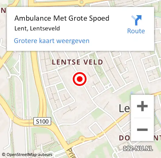 Locatie op kaart van de 112 melding: Ambulance Met Grote Spoed Naar Lent, Lentseveld op 23 oktober 2018 19:58